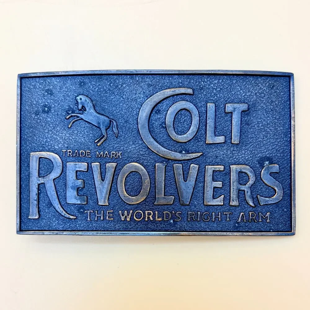 Colt Revolvers Belt Buckle Vintage Metal 4 in Western Advertising